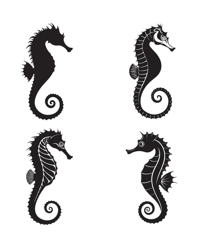 Black Seahorse Silhouettes on White Background vector