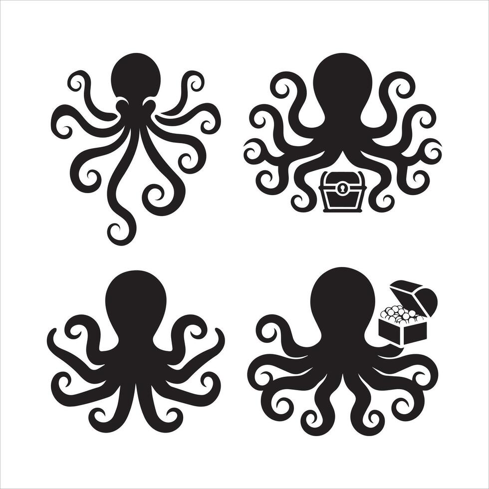 Editable Octopus Silhouette Set in EPS Format vector