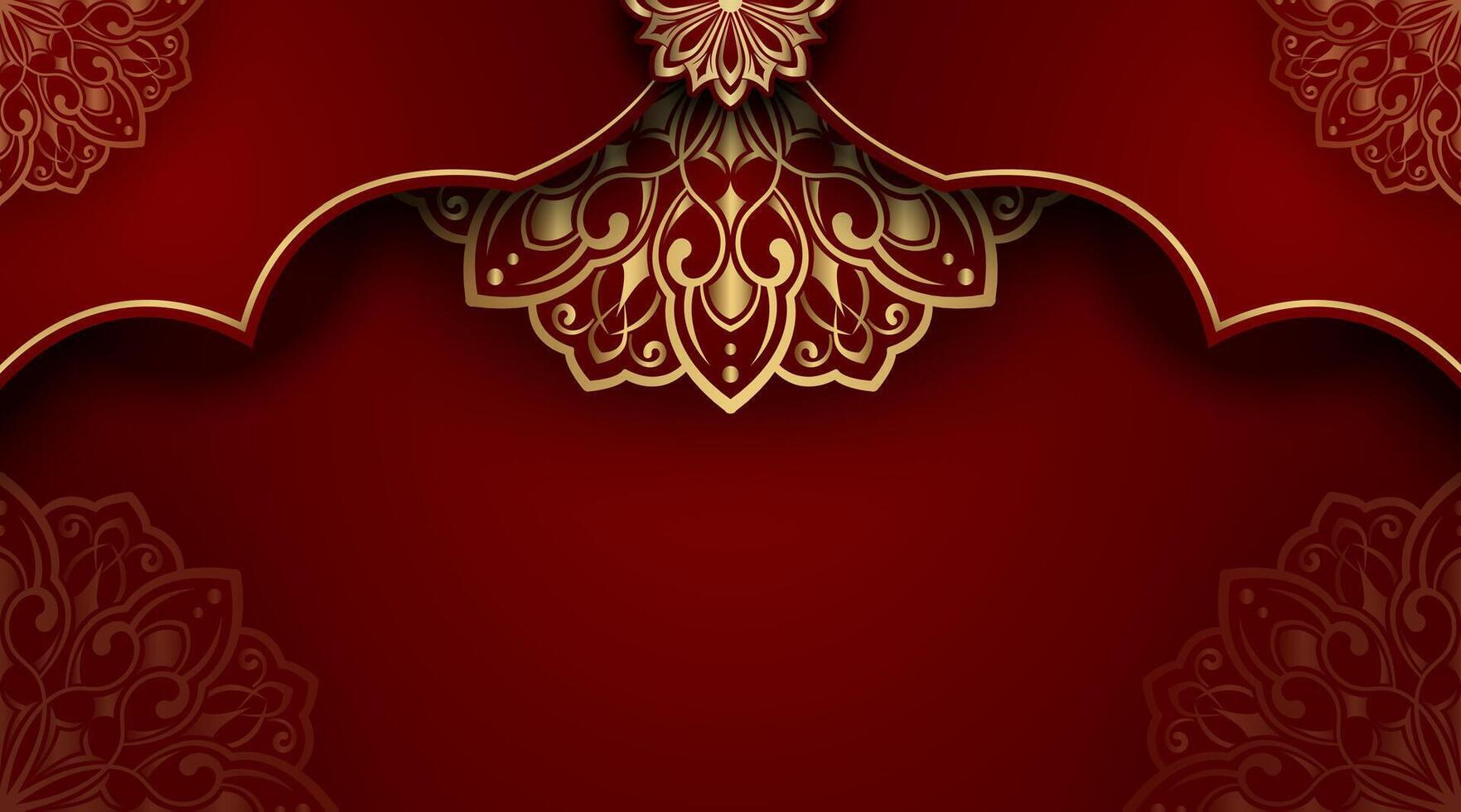 An elegant red background with gold ornament vector