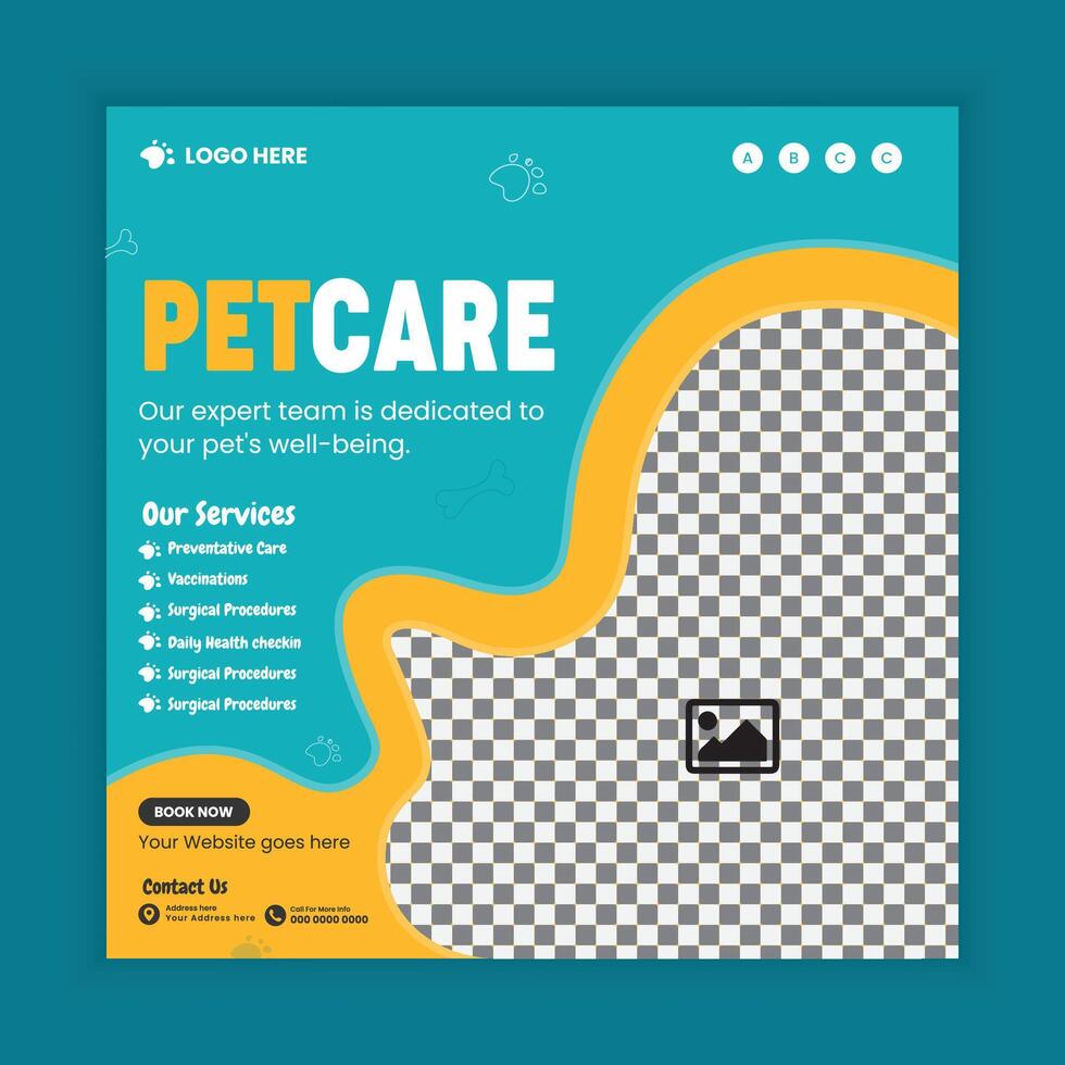 Animal Healthcare Center services online Post Square Flyer Design Template vector