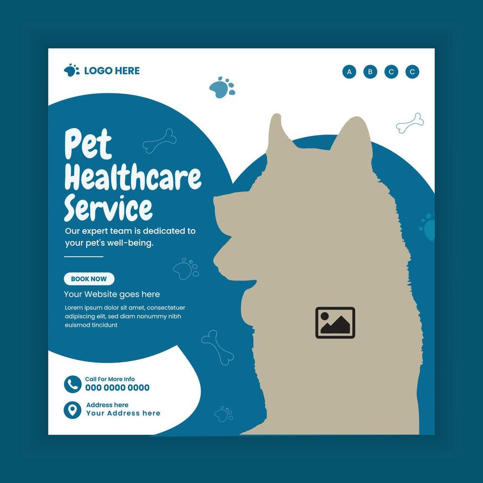 Social Media Post for Pet Healthcare and Animal Healthcare Center services online Post Square Flyer Design Template, pet care training services web banner design vector