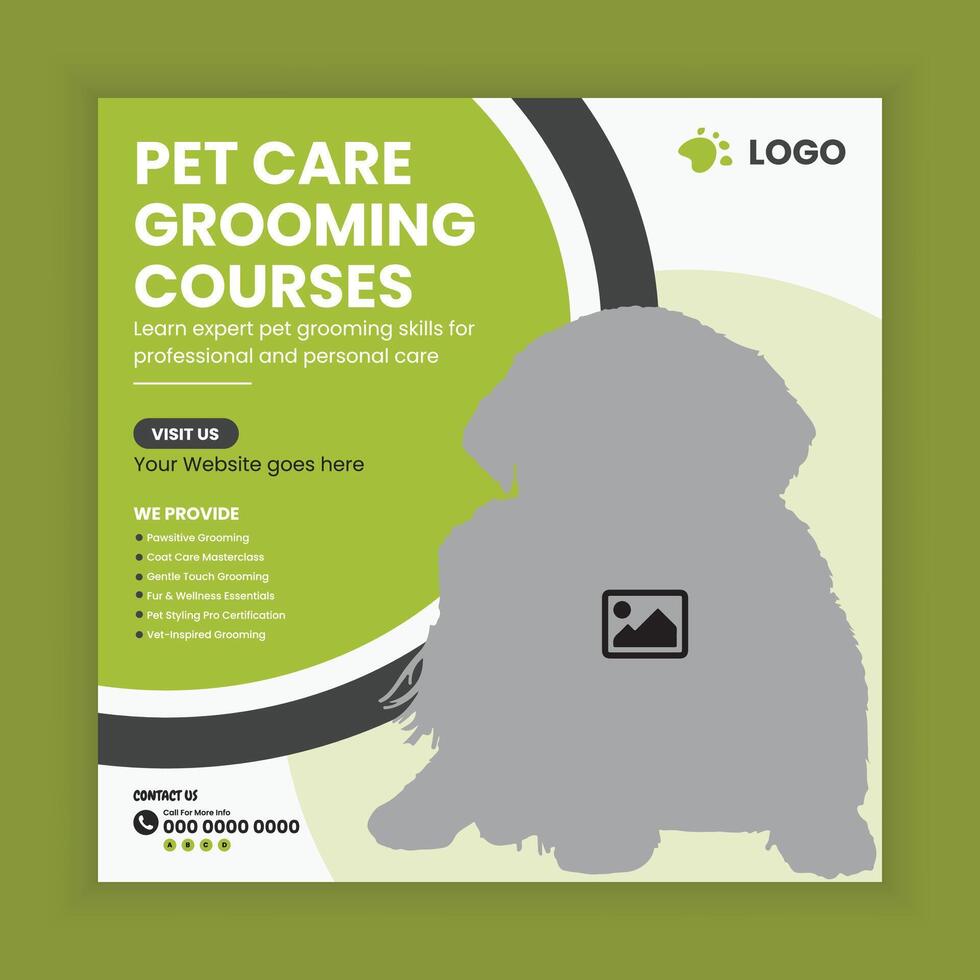 Pet grooming training courses social media post design template and online post design vector