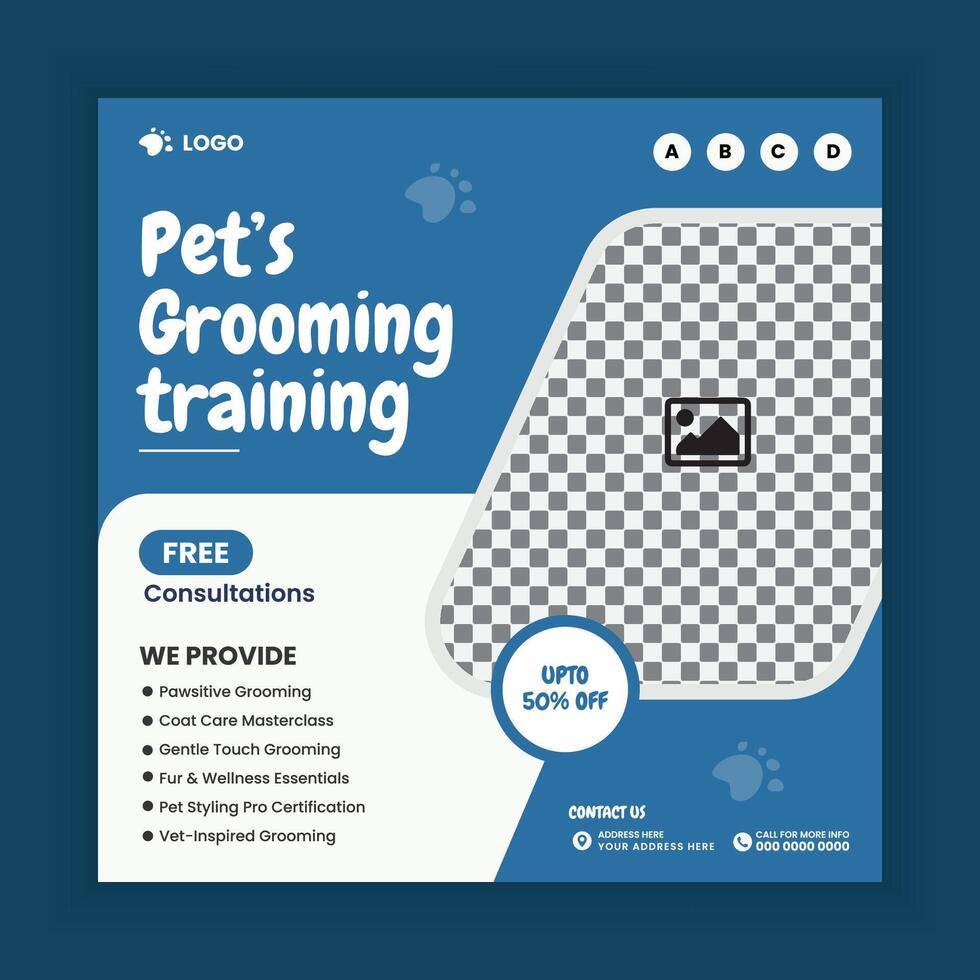 Pet grooming training Crouse social media post design template and online post banner vector