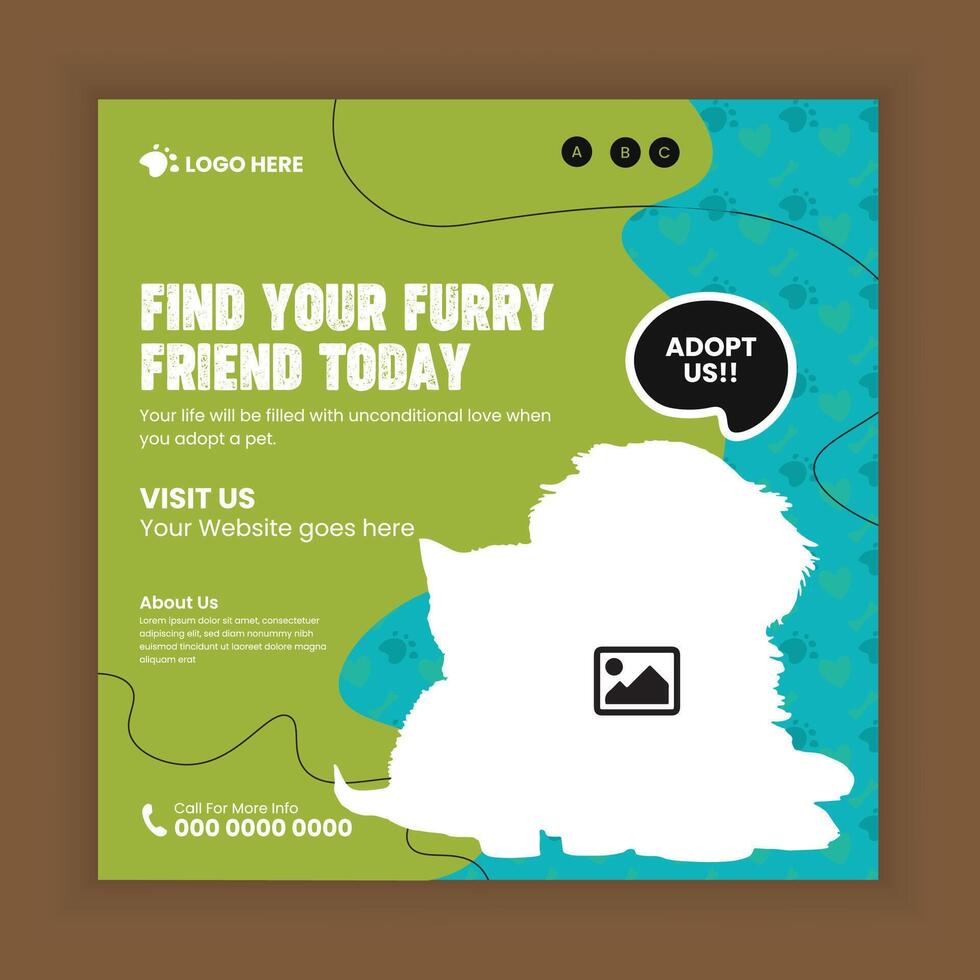 Square Flyer Template for Pet Adoption vector
