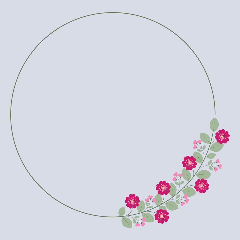 Circle Wreath Decorated With Love Pink Fuchsia Flowers And Green Leaves vector