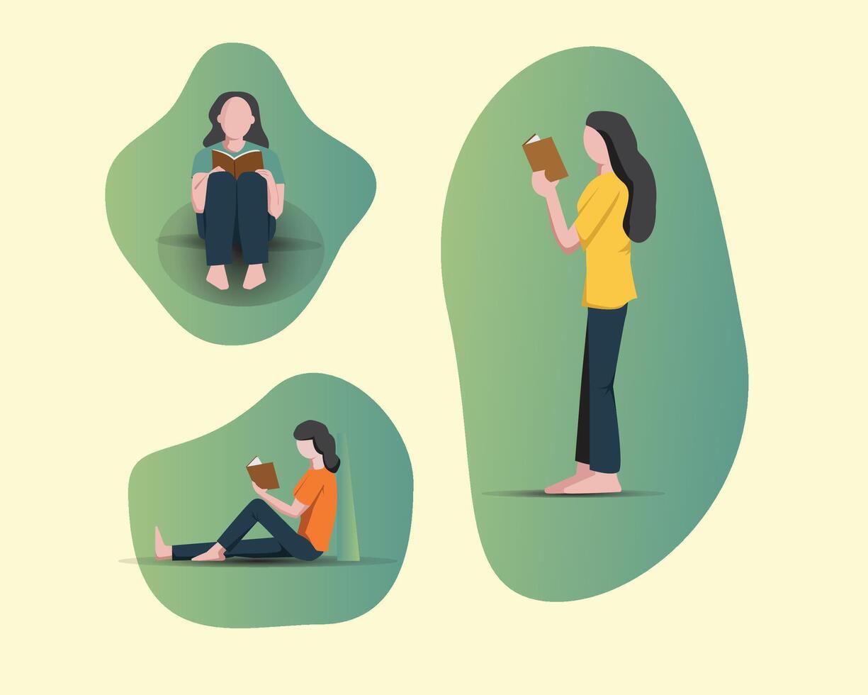 Reading character facing different directions vector