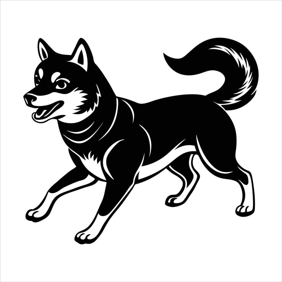Shiba Inu running dog Black and White vector