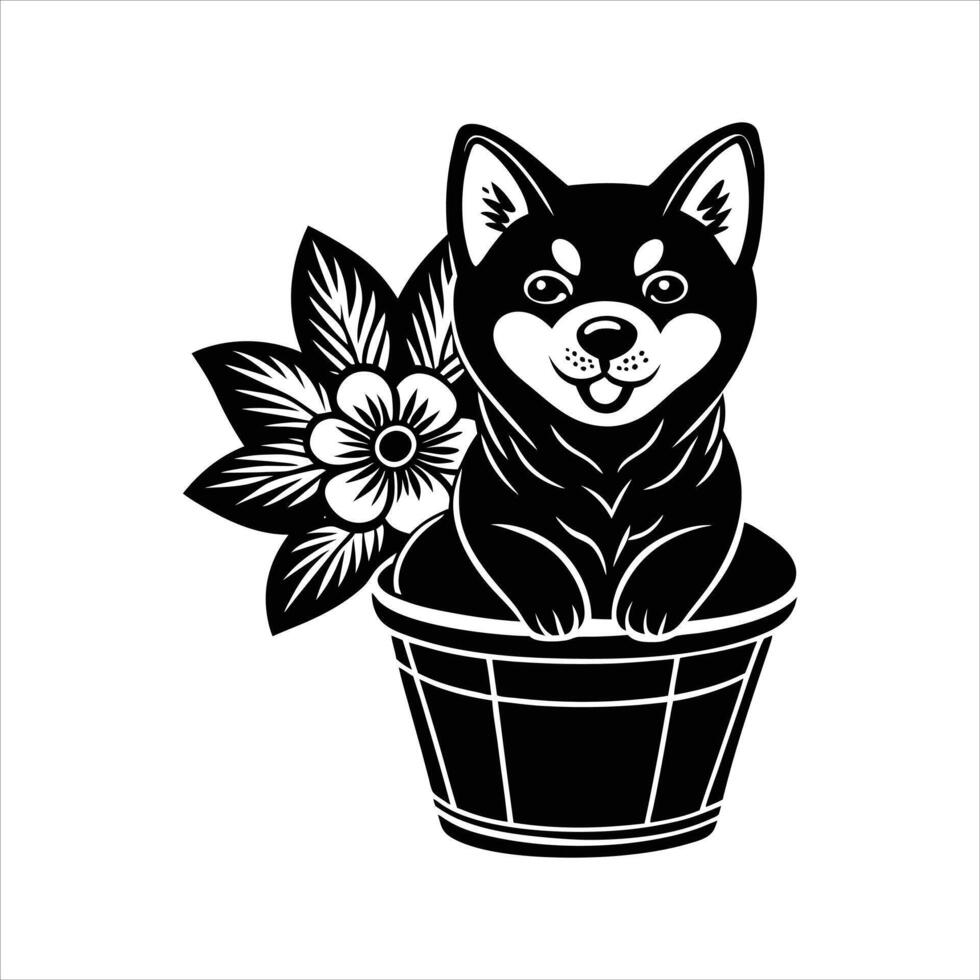 Shiba Inu In A Flower Pot vector