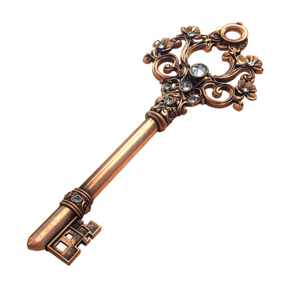 A golden key with a diamond in the center png