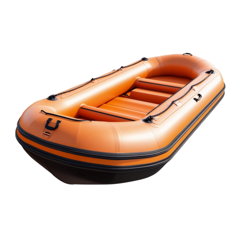 An inflatable boat with a black and orange cover png
