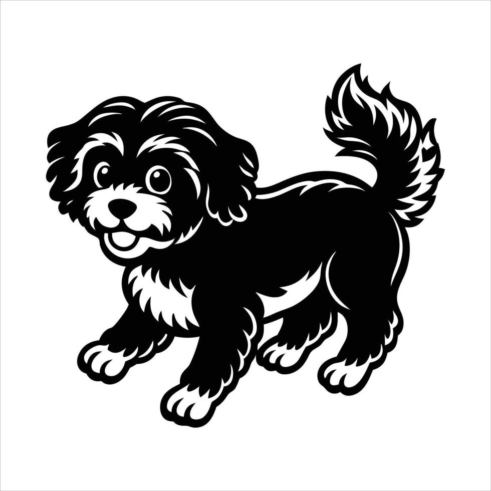 Bichon Frise running dog Design Black and White vector
