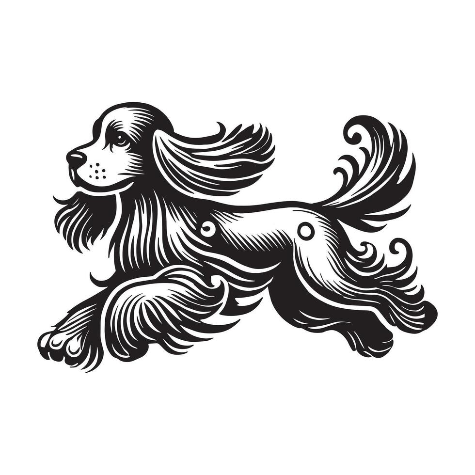 Cocker Spaniel running dog Design Black and White vector