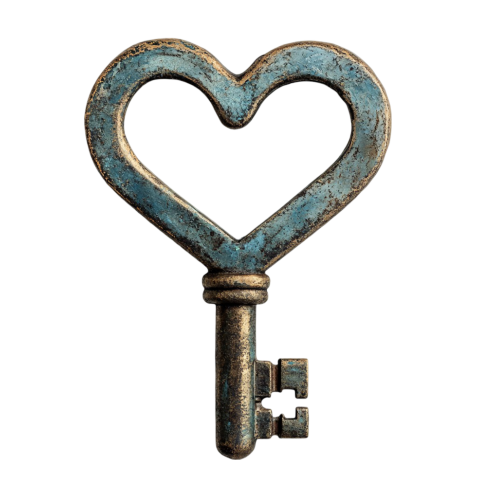 An old key with a heart shape in the middle png