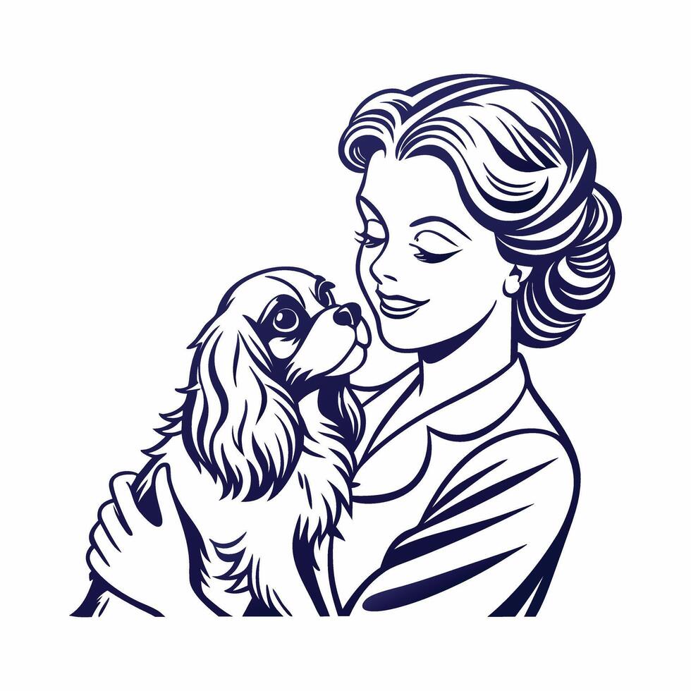 Cavalier King Charles Spaniel Dog Design Black and White vector