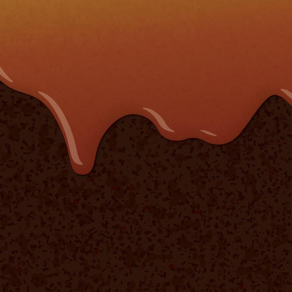 Caramel syrup pouring on browine cake texture square background graphic illustration. vector