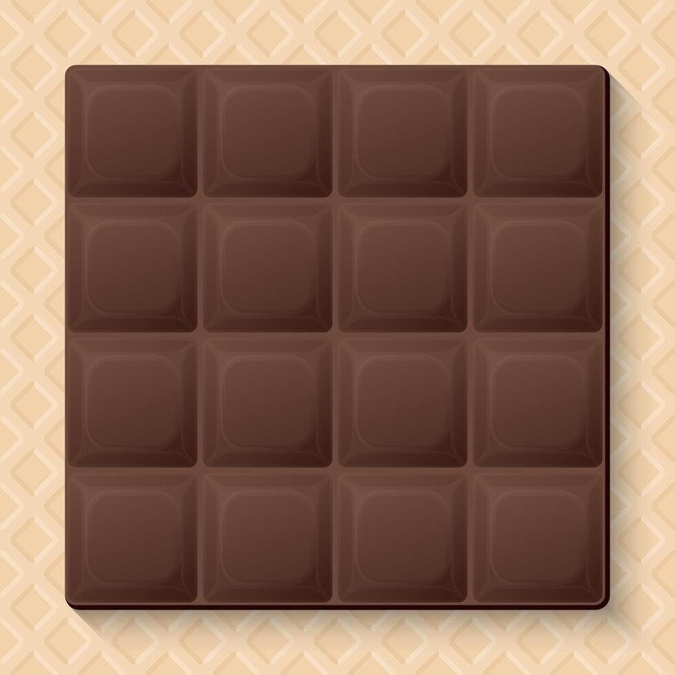 Milk chocolate bar square shape on wafer texture background graphic illustration. vector