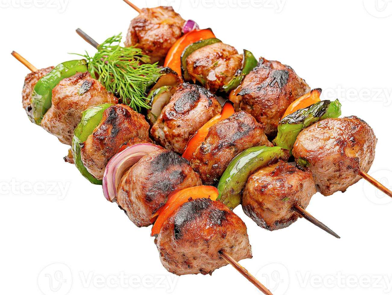 Meat skewers with vegetables on a skewer png