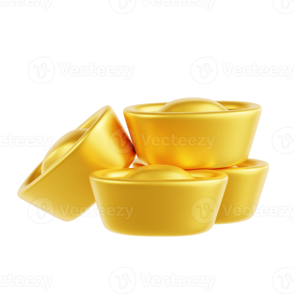 Chinese Gold Ingot pile 3D Illustration png