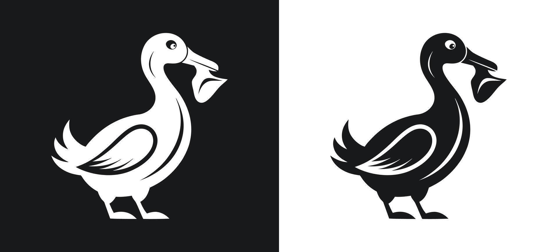 Minimalist silhouette of a feeding duck in design vector