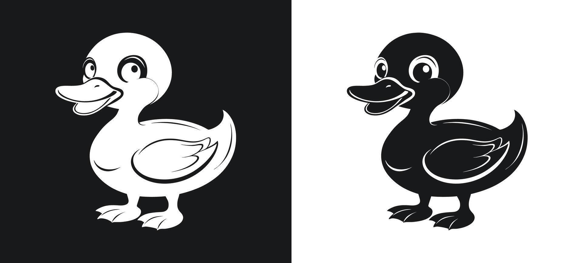 Cheerful Cartoon Duck Silhouette Clipart vector