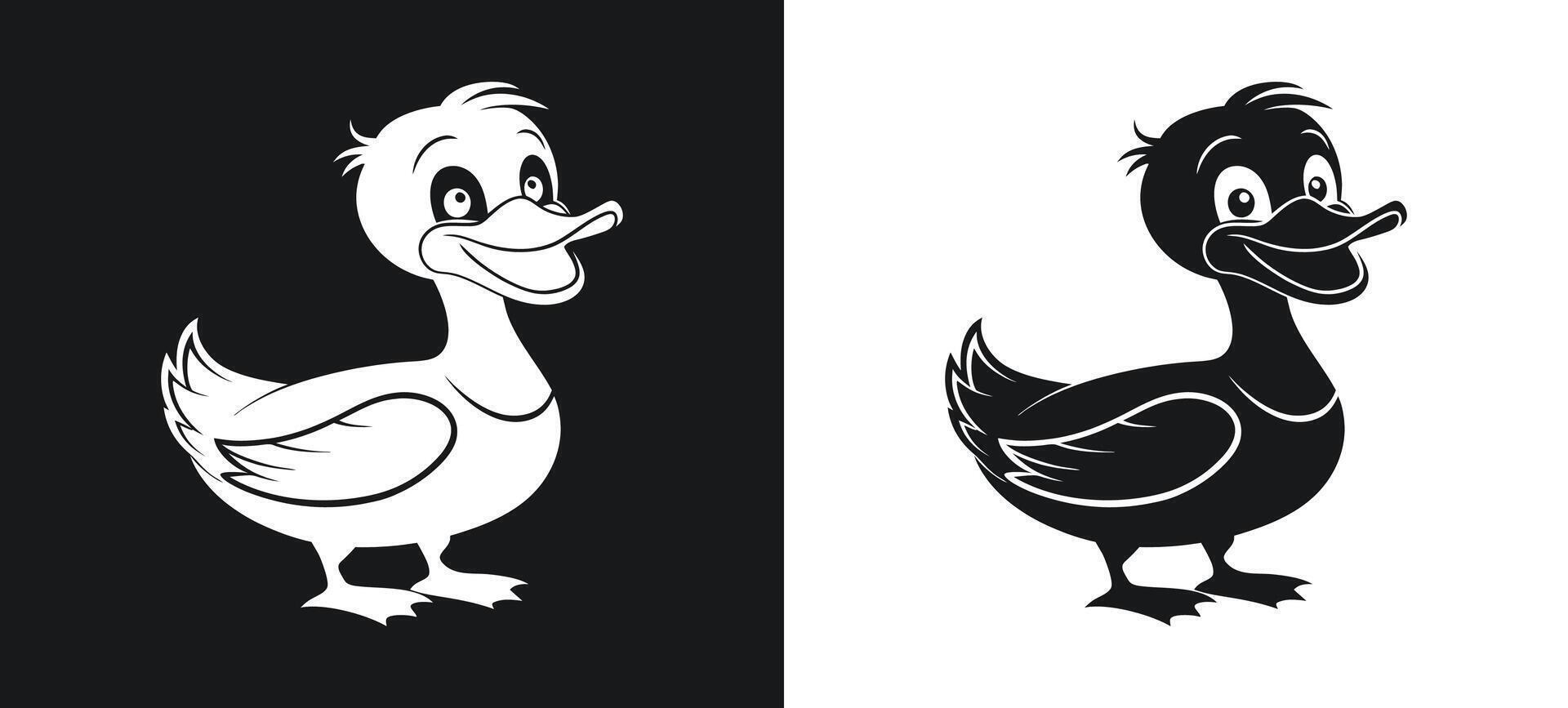 Decorative Happy Duck Silhouette Clipart Art vector