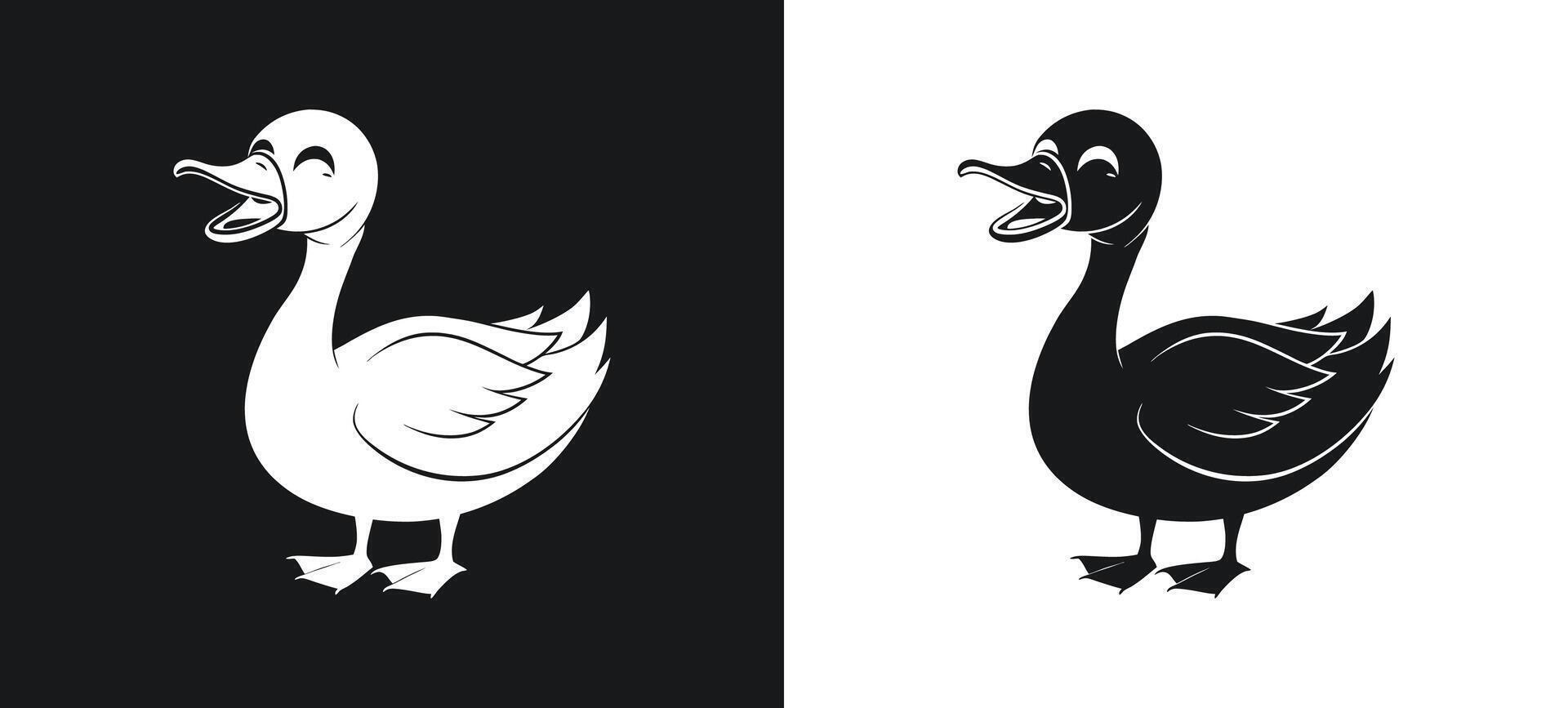 Abstract Happy Duck Cartoon Silhouette vector