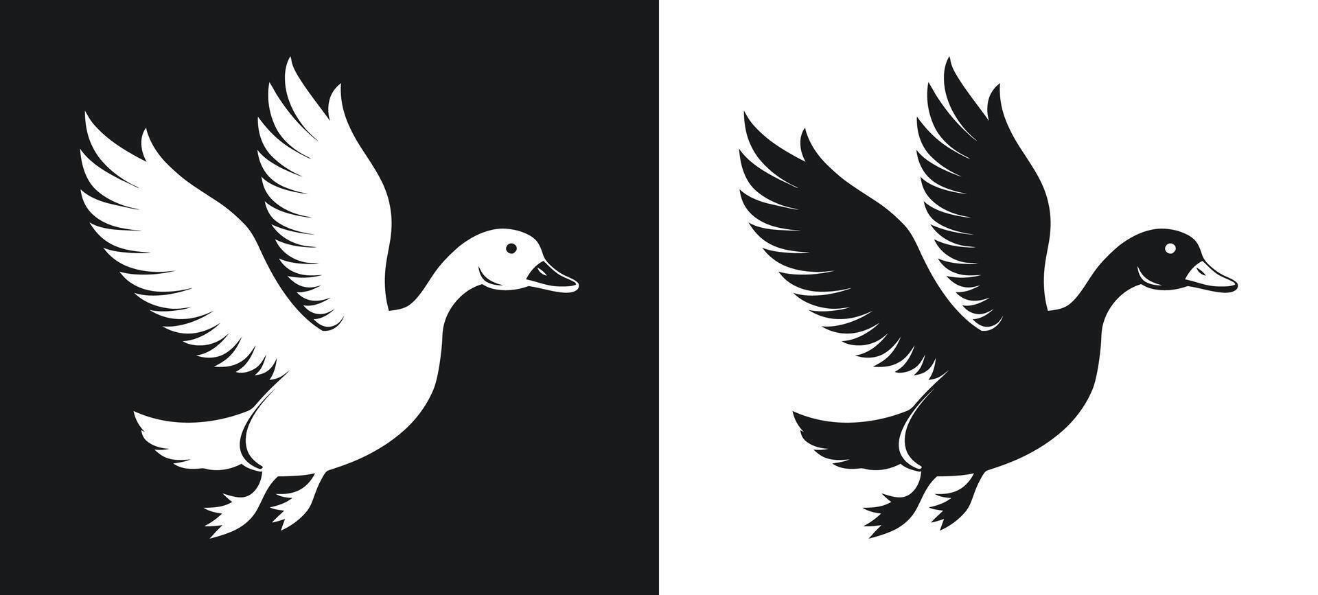 Stylish silhouette of a flying duck in artistic design vector