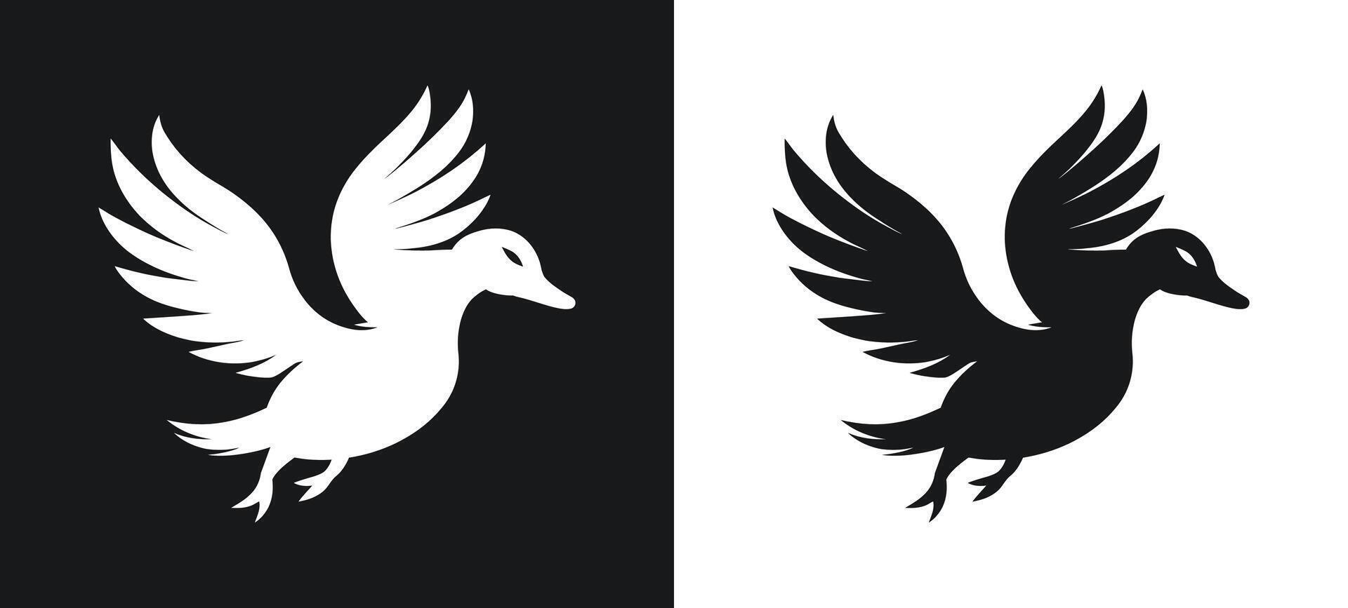 Graceful flying duck in minimalist silhouette art vector