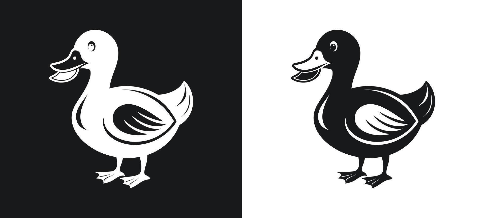 Silhouette of a duck eating in artistic design vector