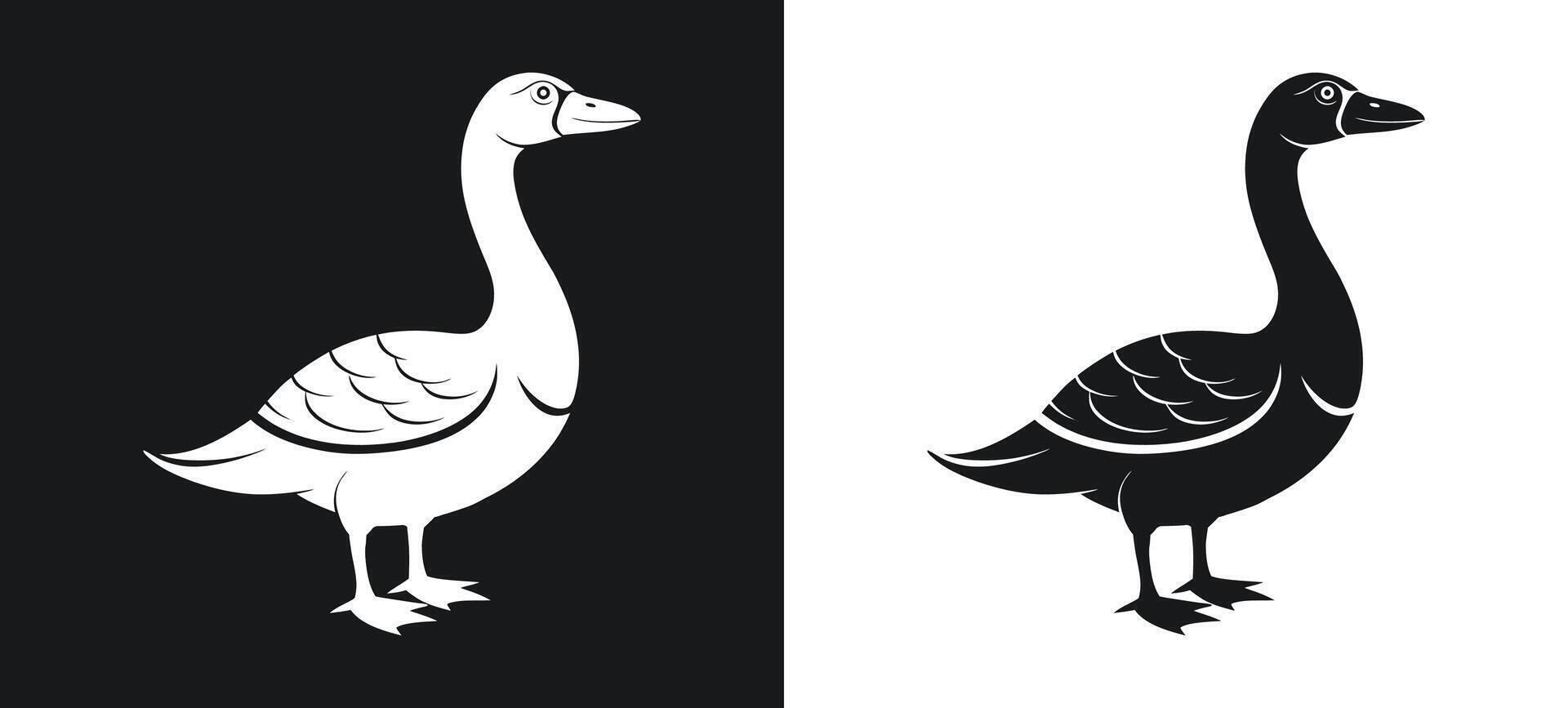 Graceful silhouette of a duck in monochrome art vector