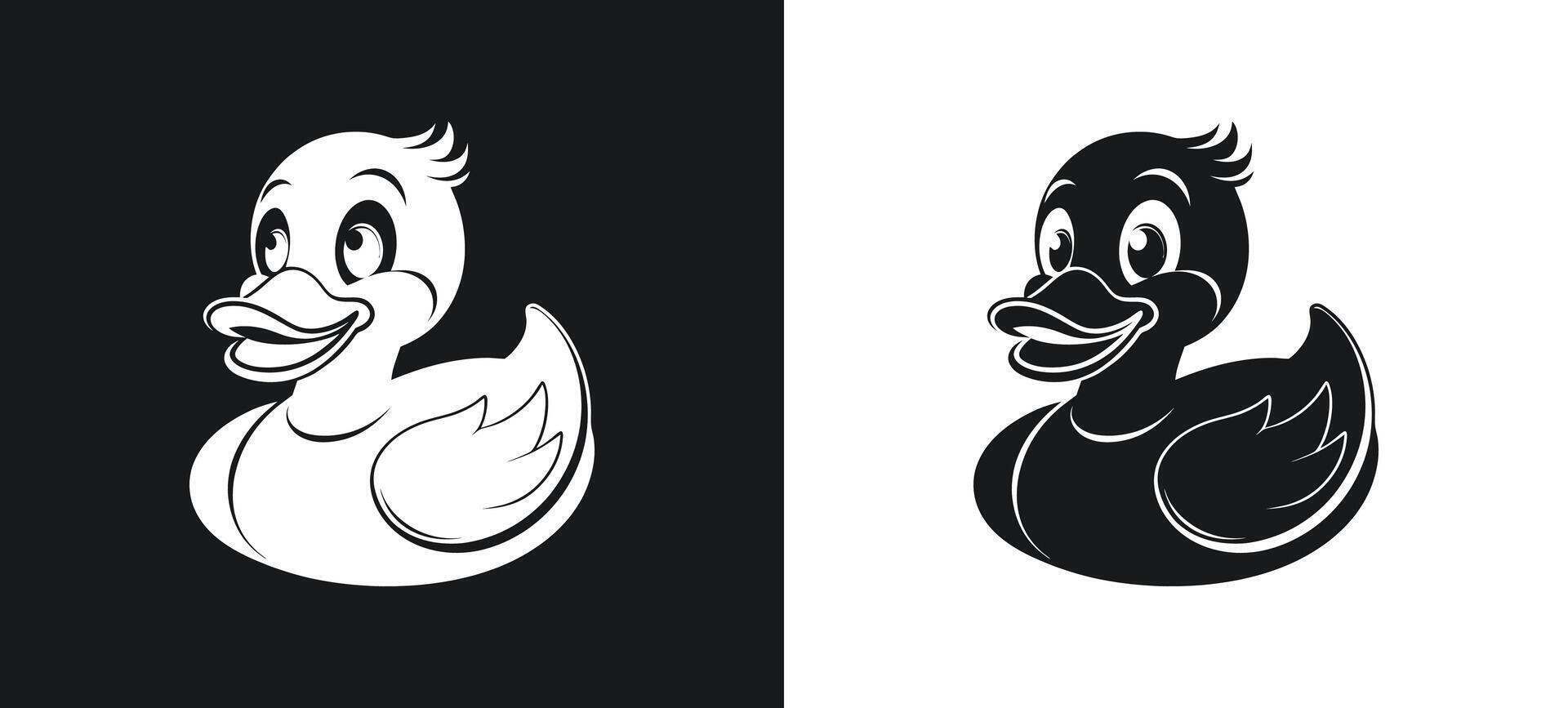Minimal Happy Duck Cartoon Silhouette vector