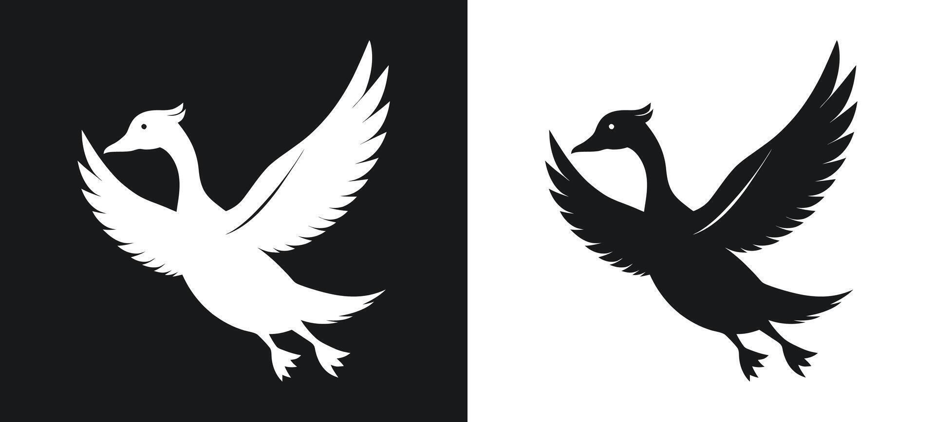 Elegant flying duck silhouette in bold art vector