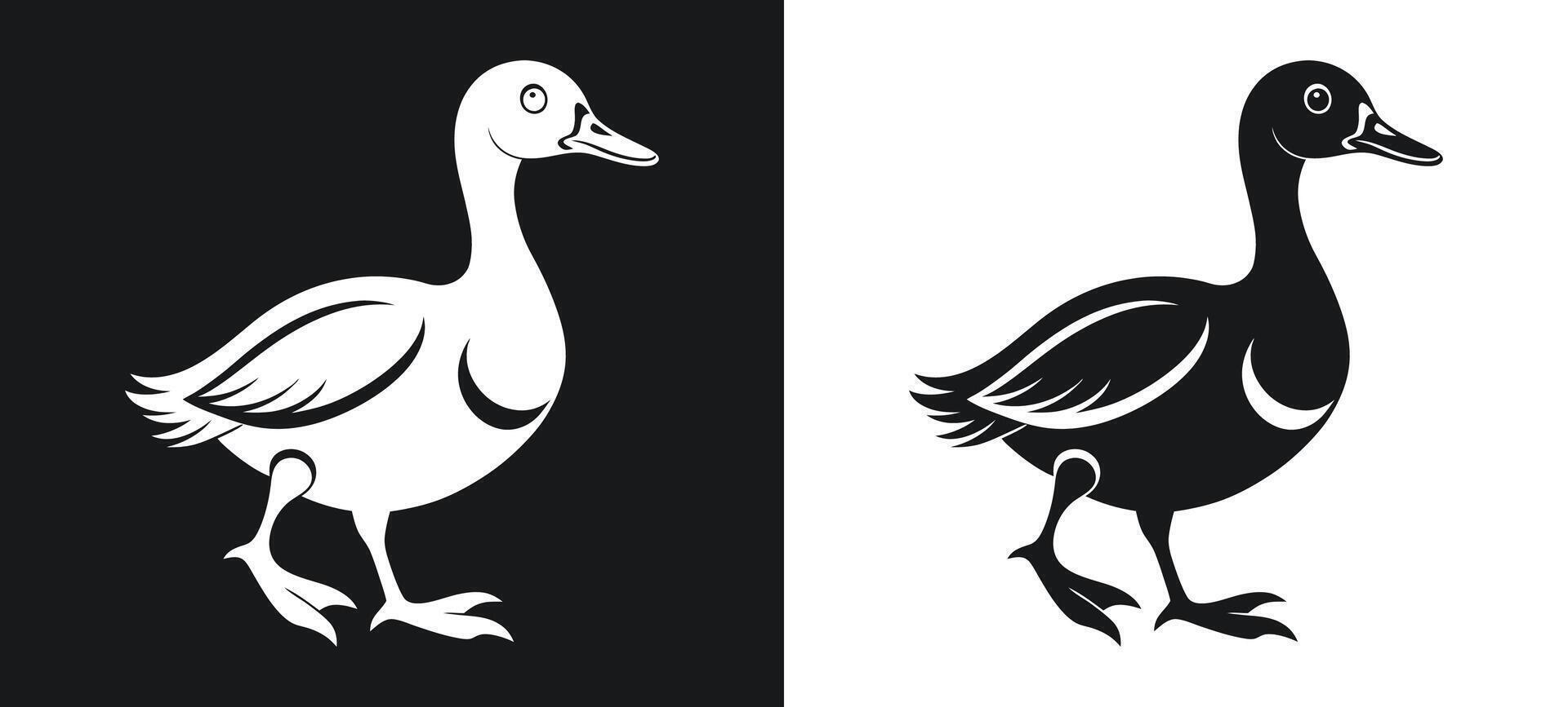 Running Duck in the Field Silhouette vector