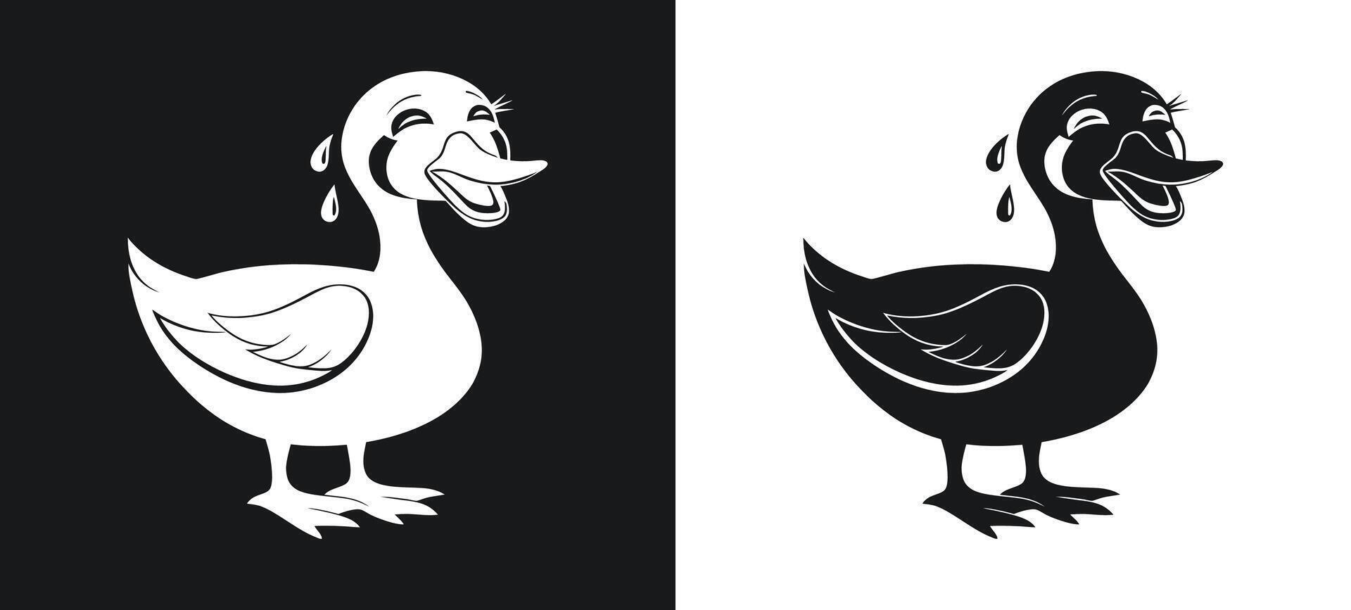 Lonely Crying Duck Silhouette at the Waterside vector