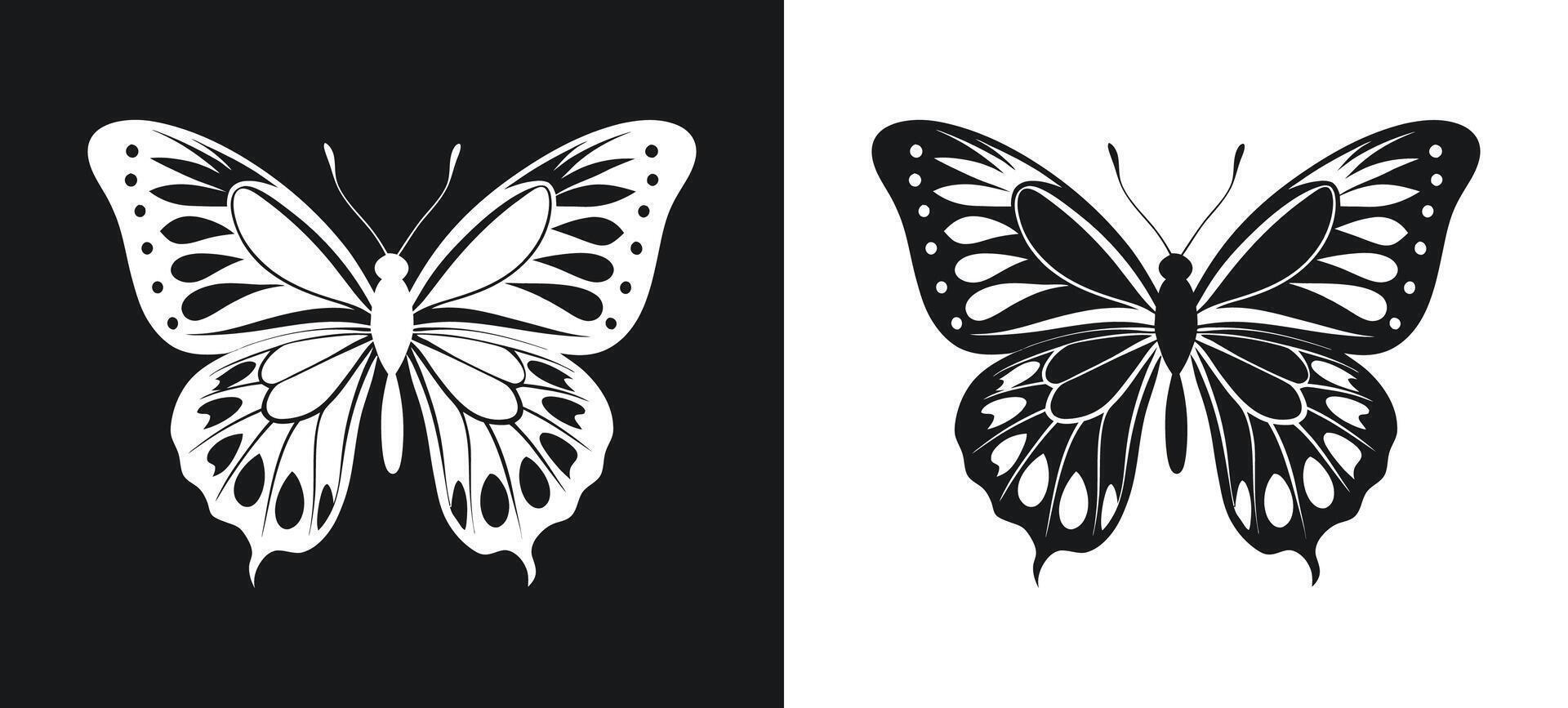 Decorative Butterfly Silhouette Clipart in Black and White vector