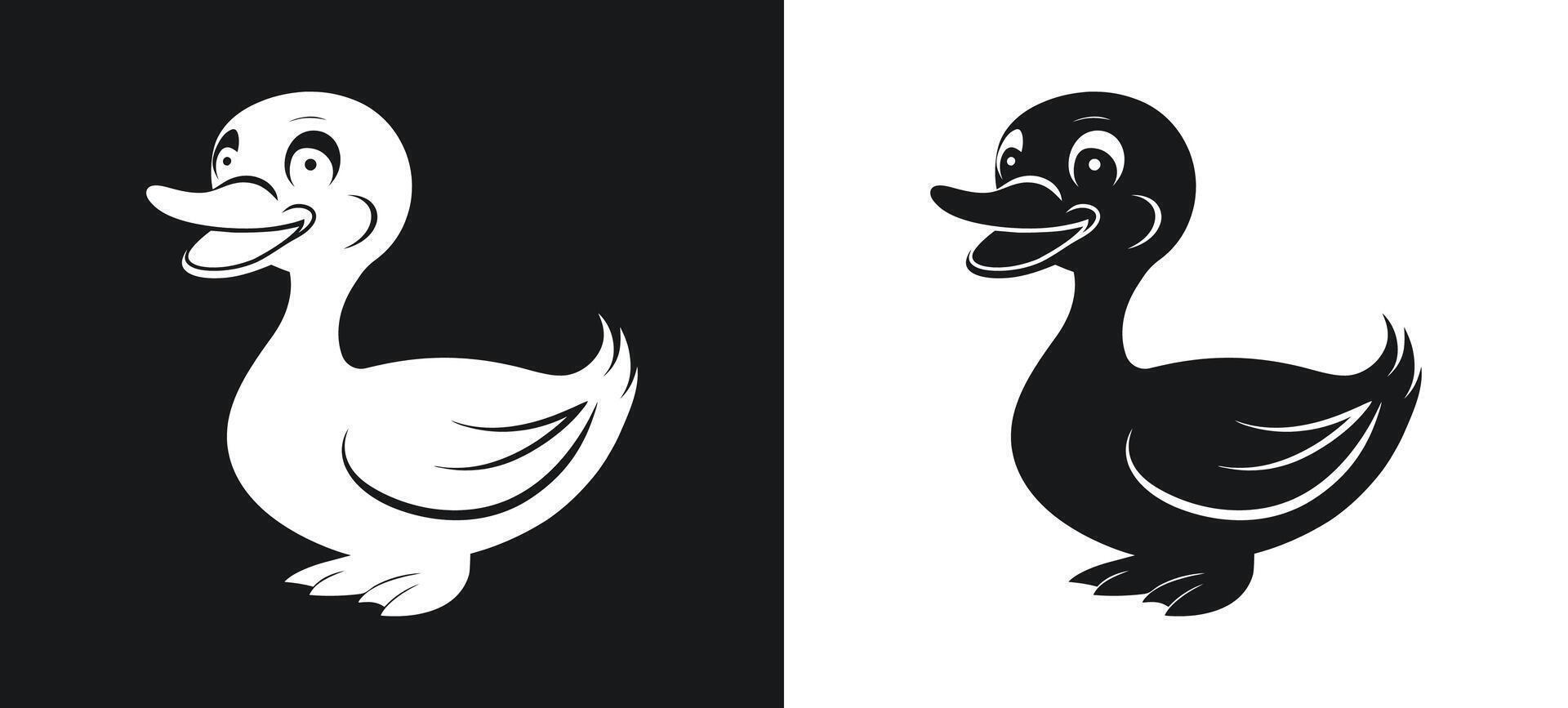 Decorative Happy Duck Cartoon Silhouette Art vector