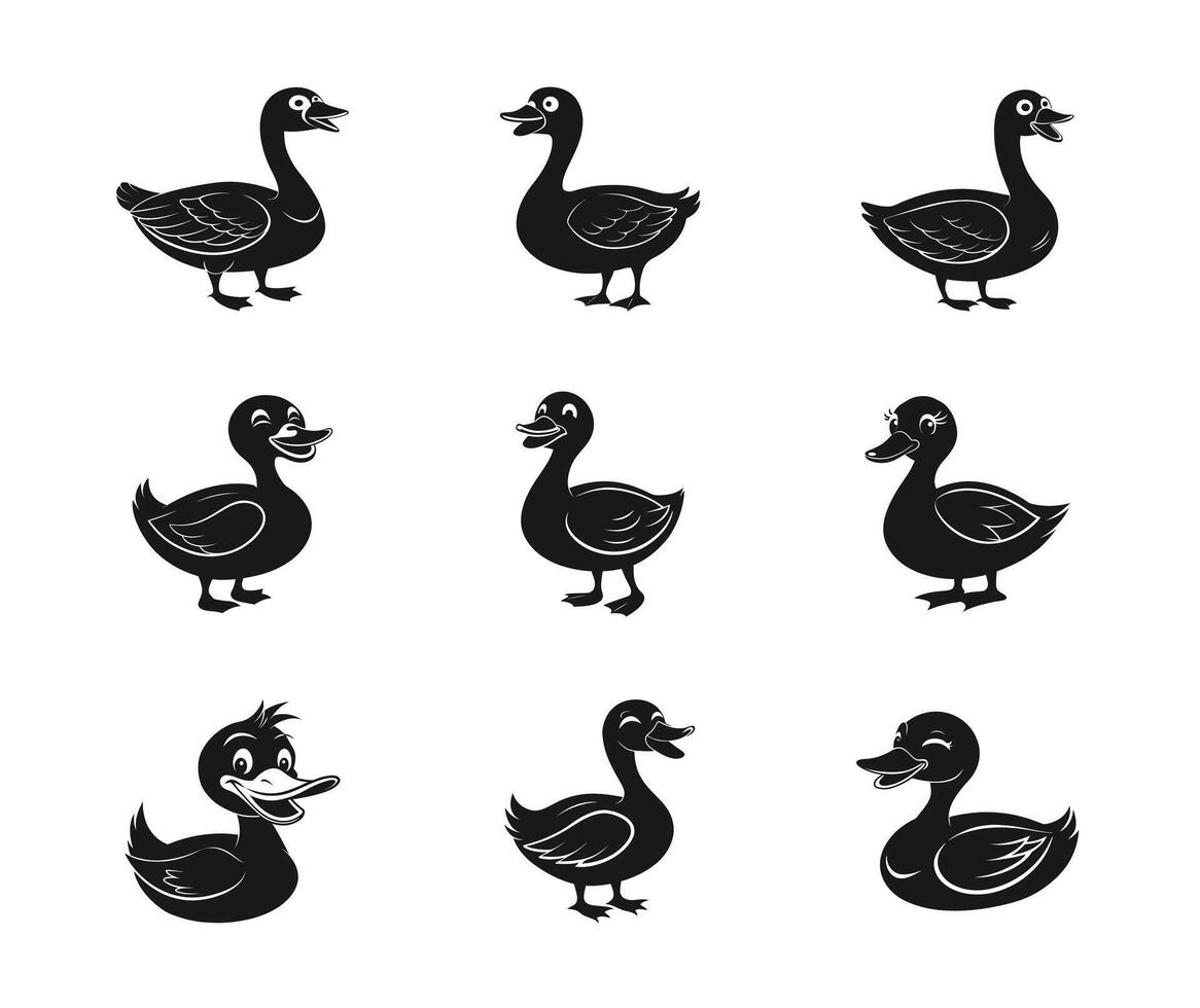 Stylish Duck Silhouette Clipart Design Art vector