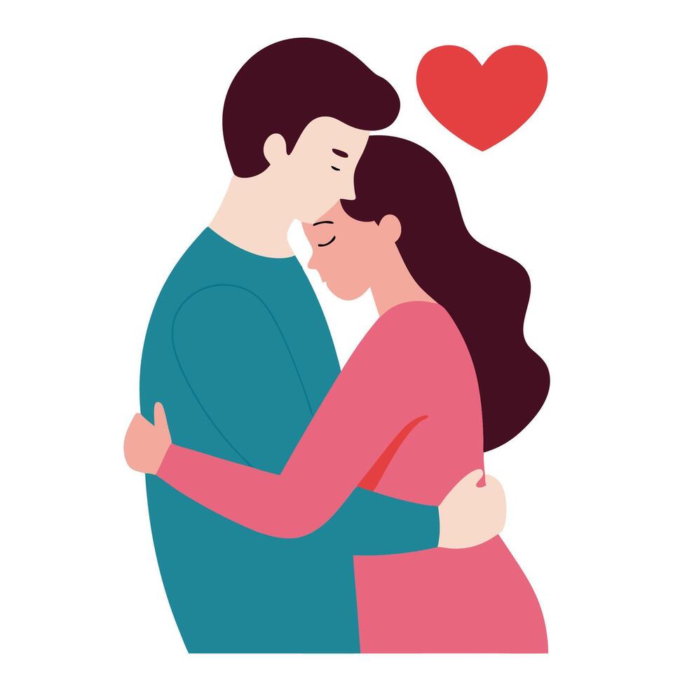 Affectionate Romantic Couple Hugging Art Design vector
