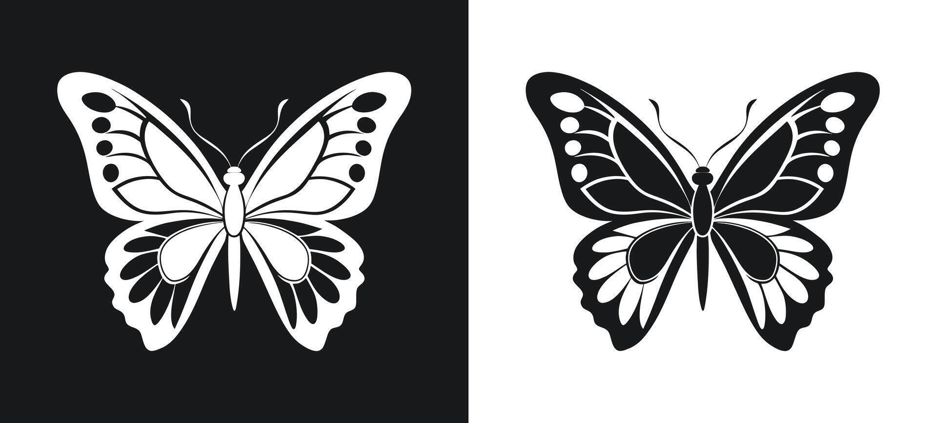 Minimalistic Butterfly Silhouette Clipart in Black and White vector