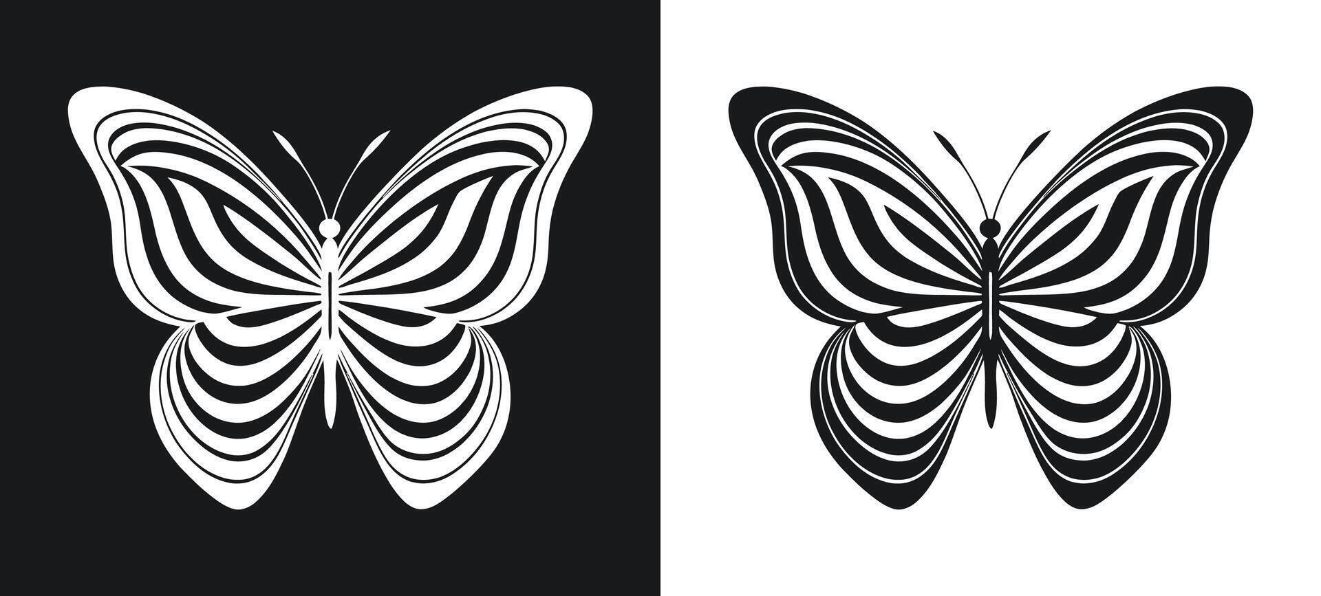 Symmetrical Butterfly Silhouette Clipart in Black and White vector