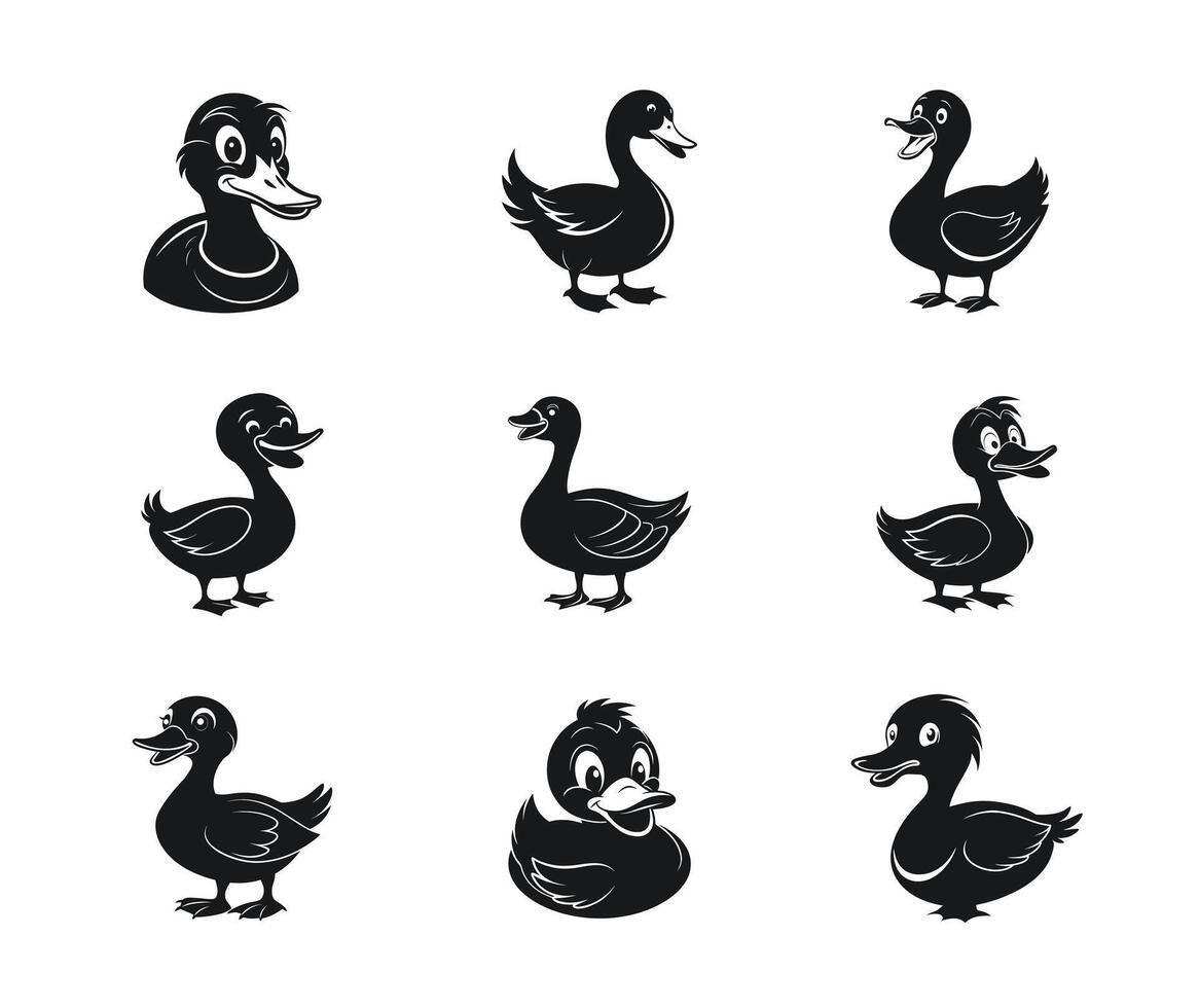 Playful Set of Cartoon Duck Silhouettes Art vector