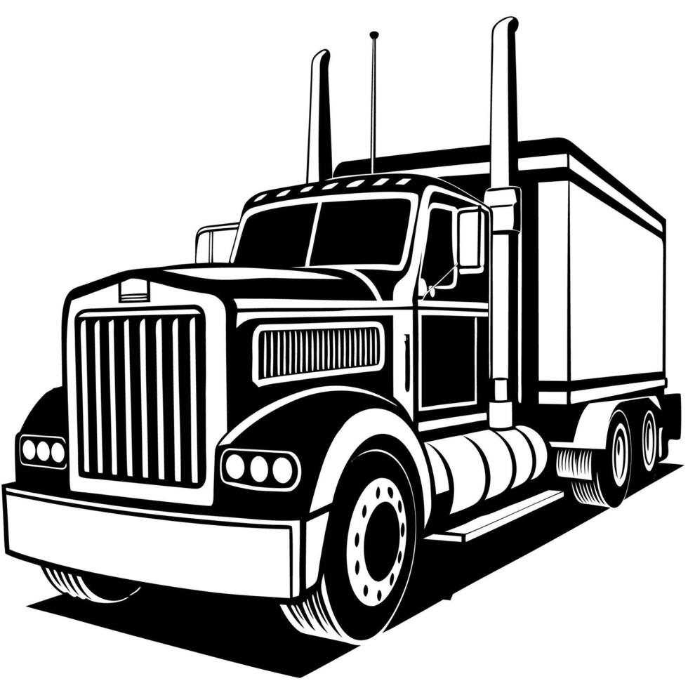 Classic American Semi Truck with Box Trailer Design vector
