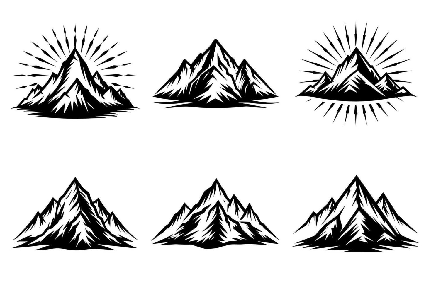 Modern Monochrome Logo Badge Designs with Mountain Elements on White vector