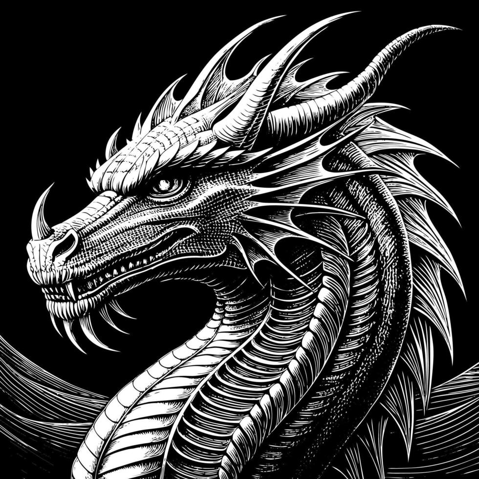 Detailed Fantasy Dragon Portrait with Intricate Scales vector
