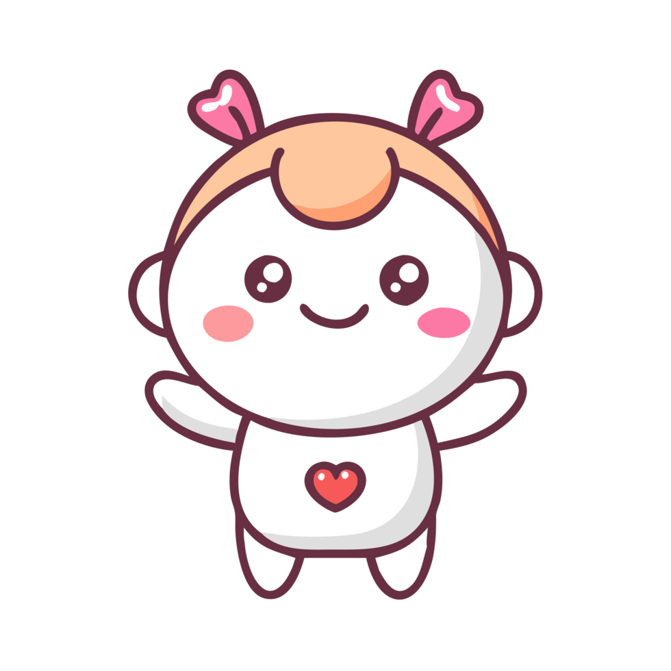 Playful cartoon character with heart digital illustration whimsical style cheerful mood front view cute concept png