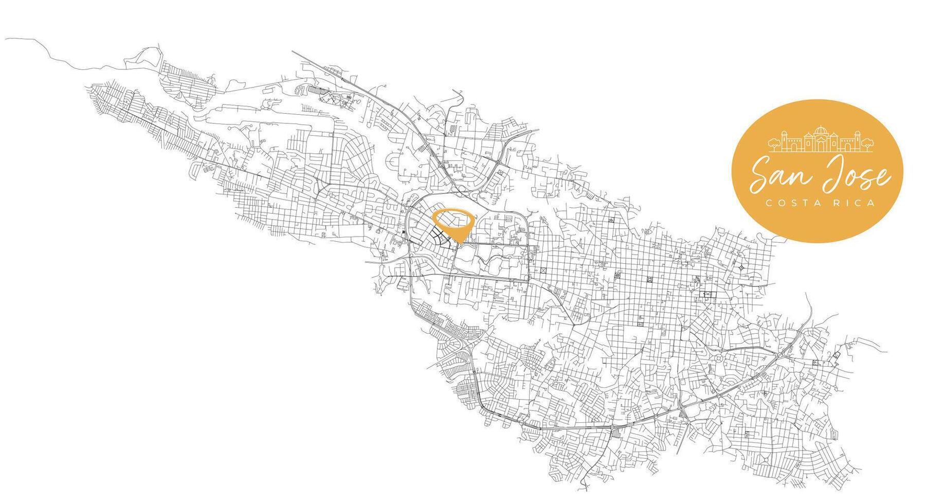 San Jose, Costa Rica,detail city Streets Roads Map with location pin, illustration element image vector
