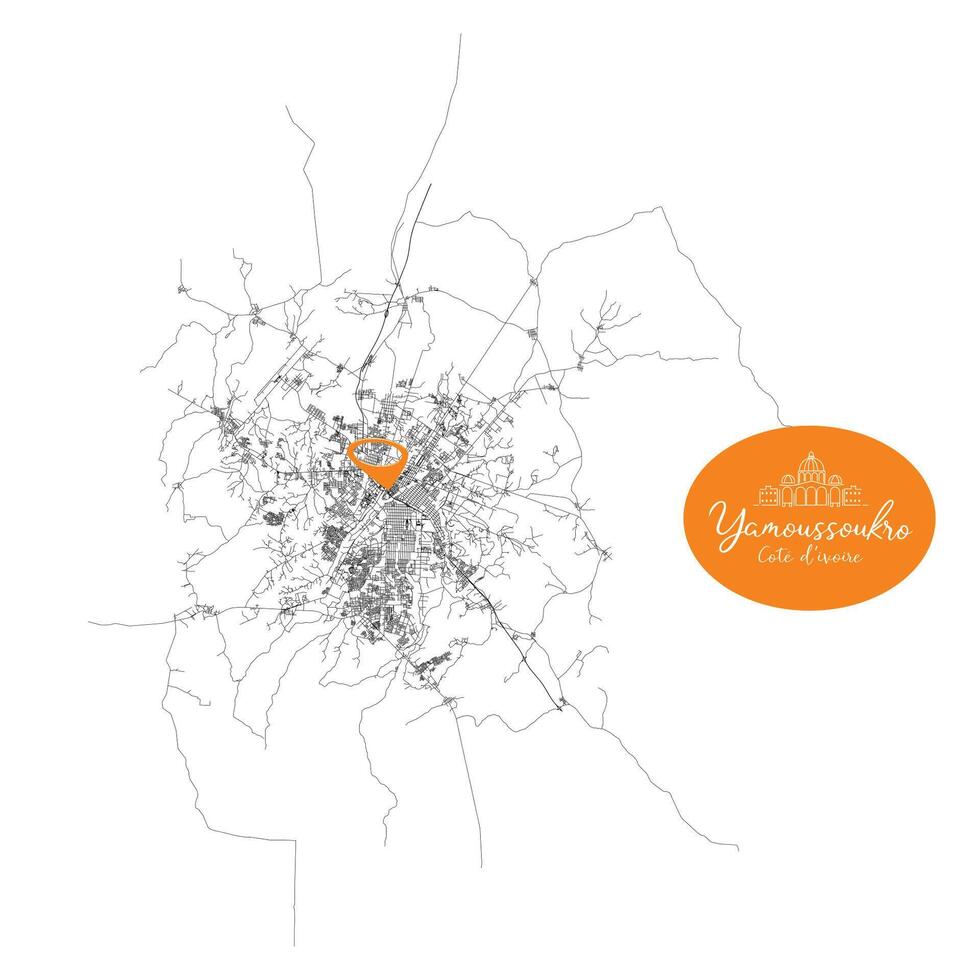 Yamoussoukro, Cote D Ivoire,detail Streets Roads Map with location pin, illustration element image vector