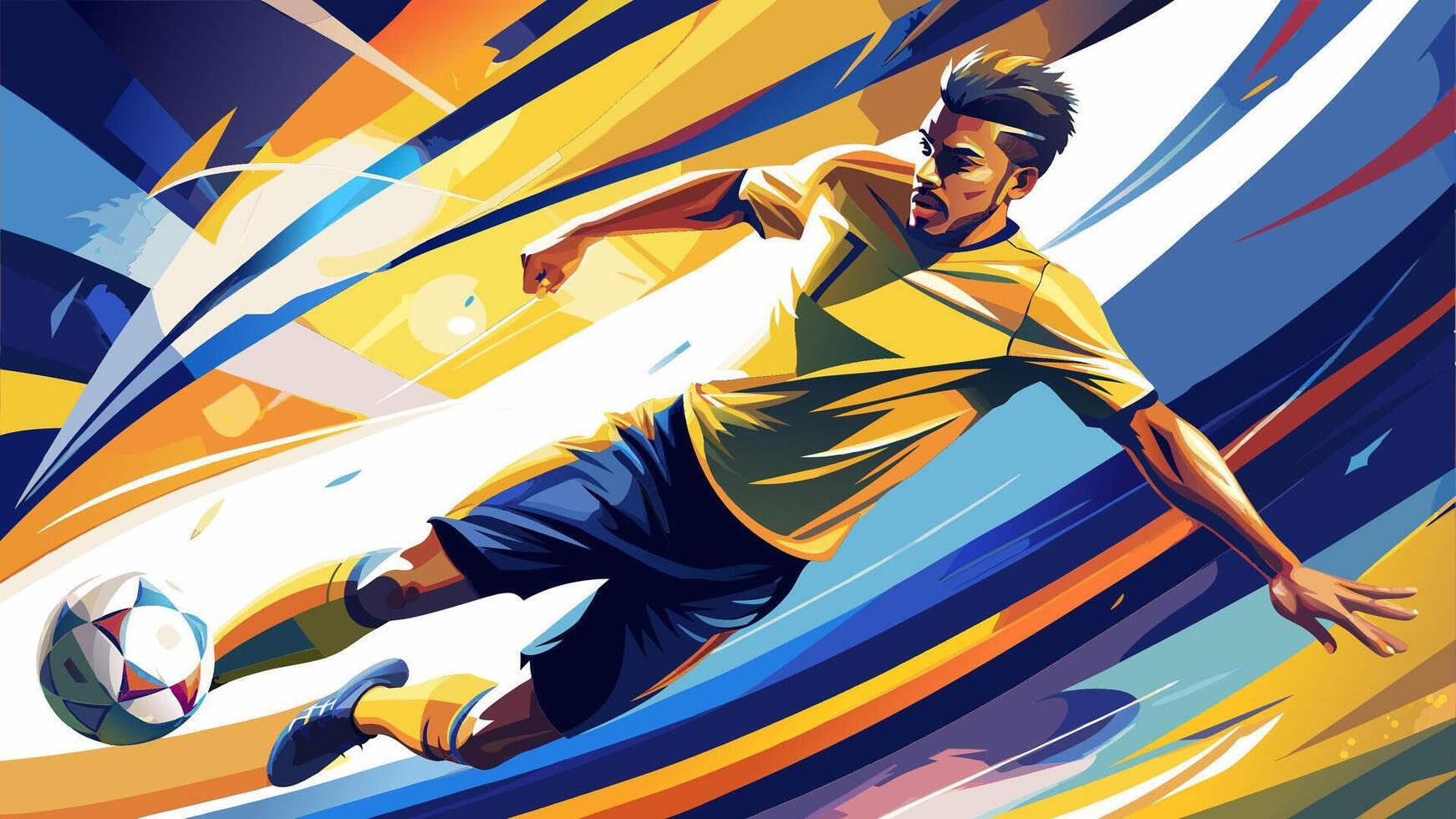 Powerful Soccer Player Kicking Ball with Intense Focus and Skill vector