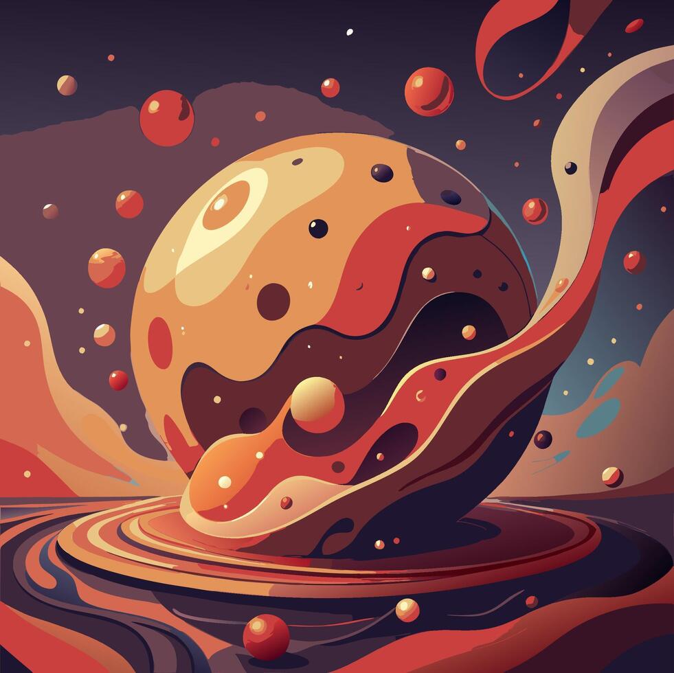 Vibrant Liquid Splash with Red and Orange Drops in Swirling Motion vector