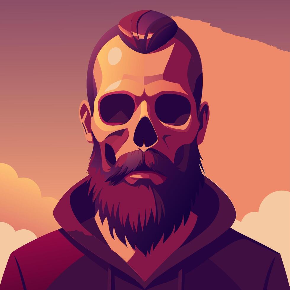 Stylish Bearded Man with Sunglasses and Skull Face Illustration vector